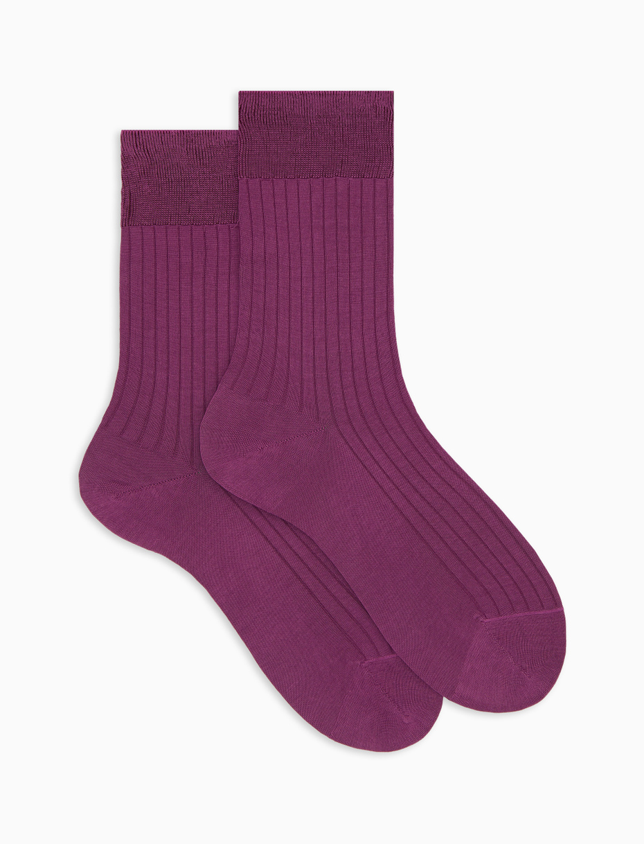 Women's short plain purple ribbed cotton socks - Gallo 1927 - Official Online Shop