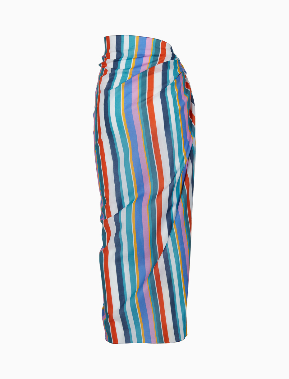 Women's white cotton sarong with multicoloured stripes - Gallo 1927 - Official Online Shop