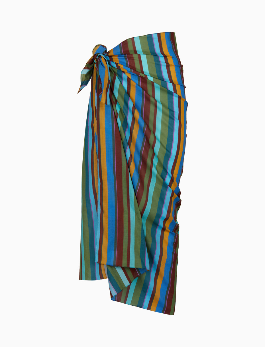 Women's green cotton sarong with multicoloured stripes - Gallo 1927 - Official Online Shop