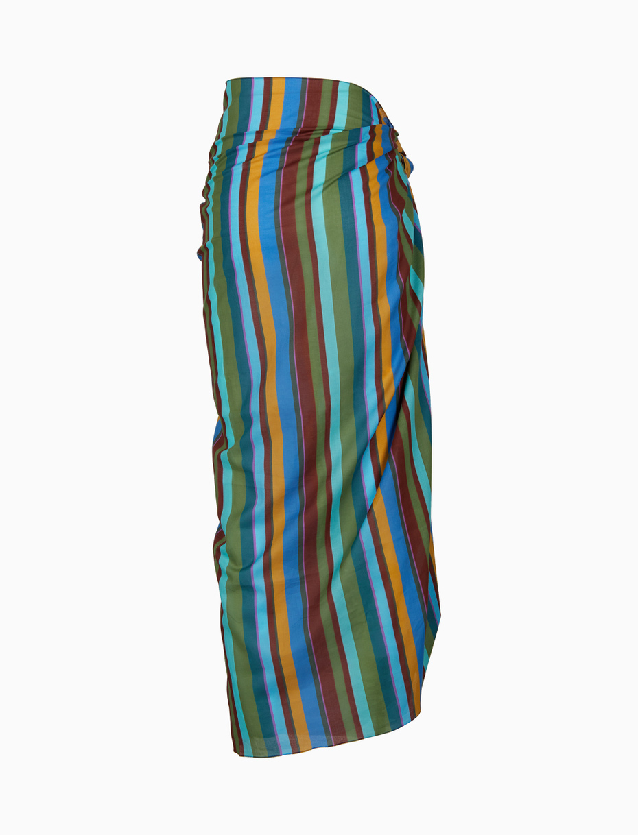 Women's green cotton sarong with multicoloured stripes - Gallo 1927 - Official Online Shop