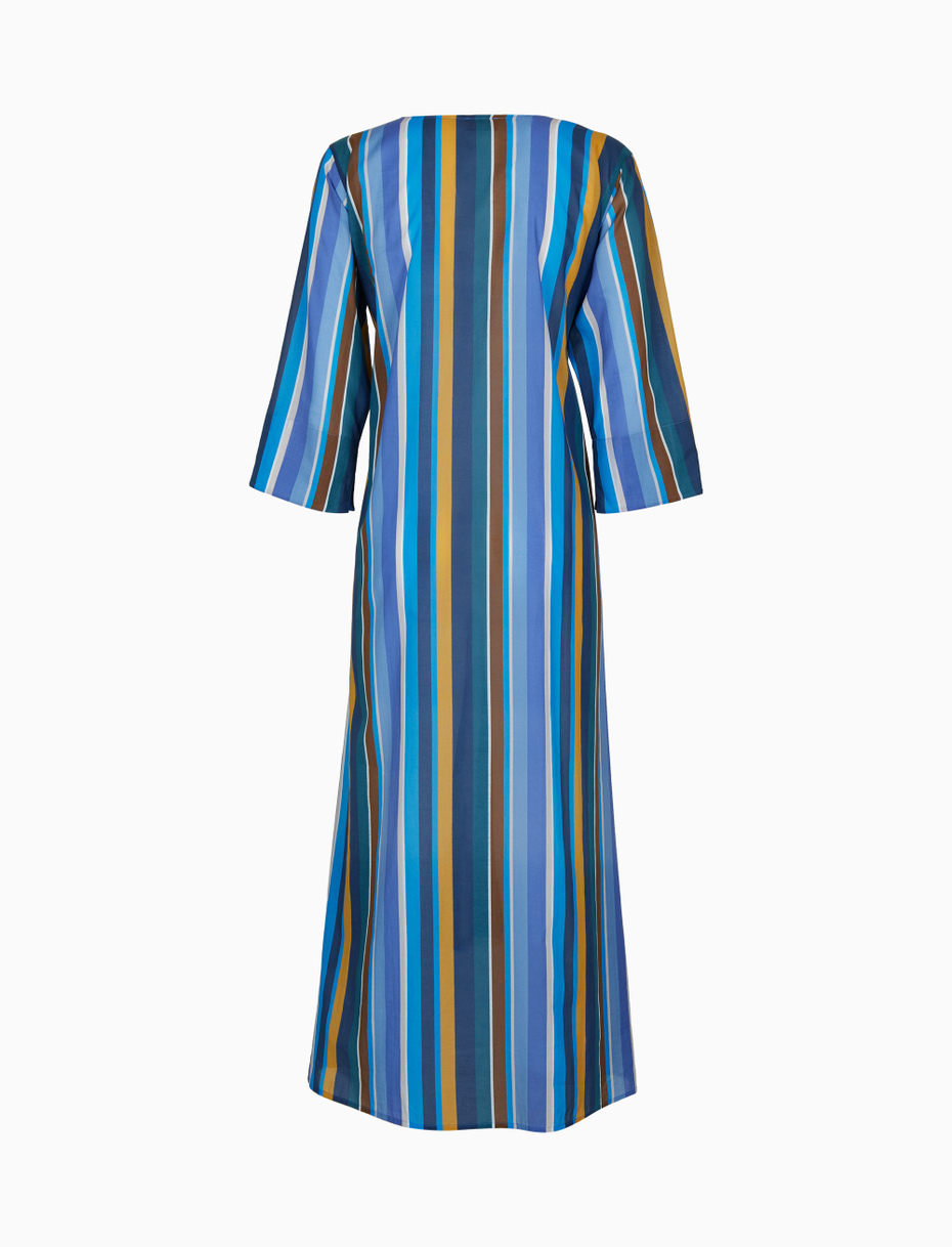 Women's long blue cotton kaftan with multicoloured vertical stripes - Gallo 1927 - Official Online Shop