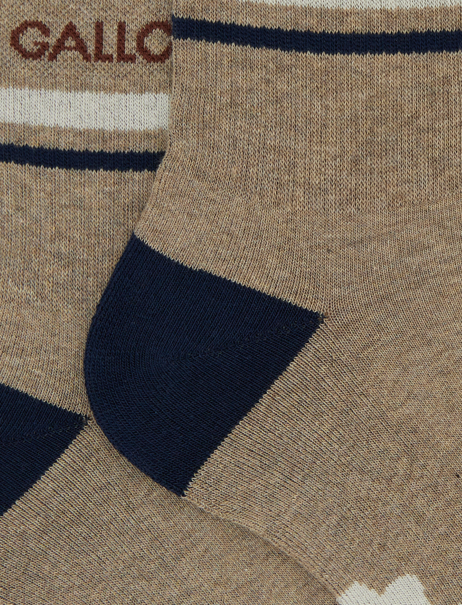 Unisex short beige cotton terry cloth socks with stripes - Gallo 1927 - Official Online Shop