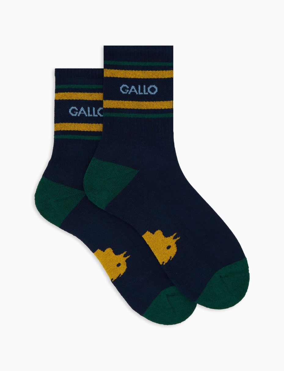 Unisex short blue cotton terry cloth socks with stripes - Gallo 1927 - Official Online Shop