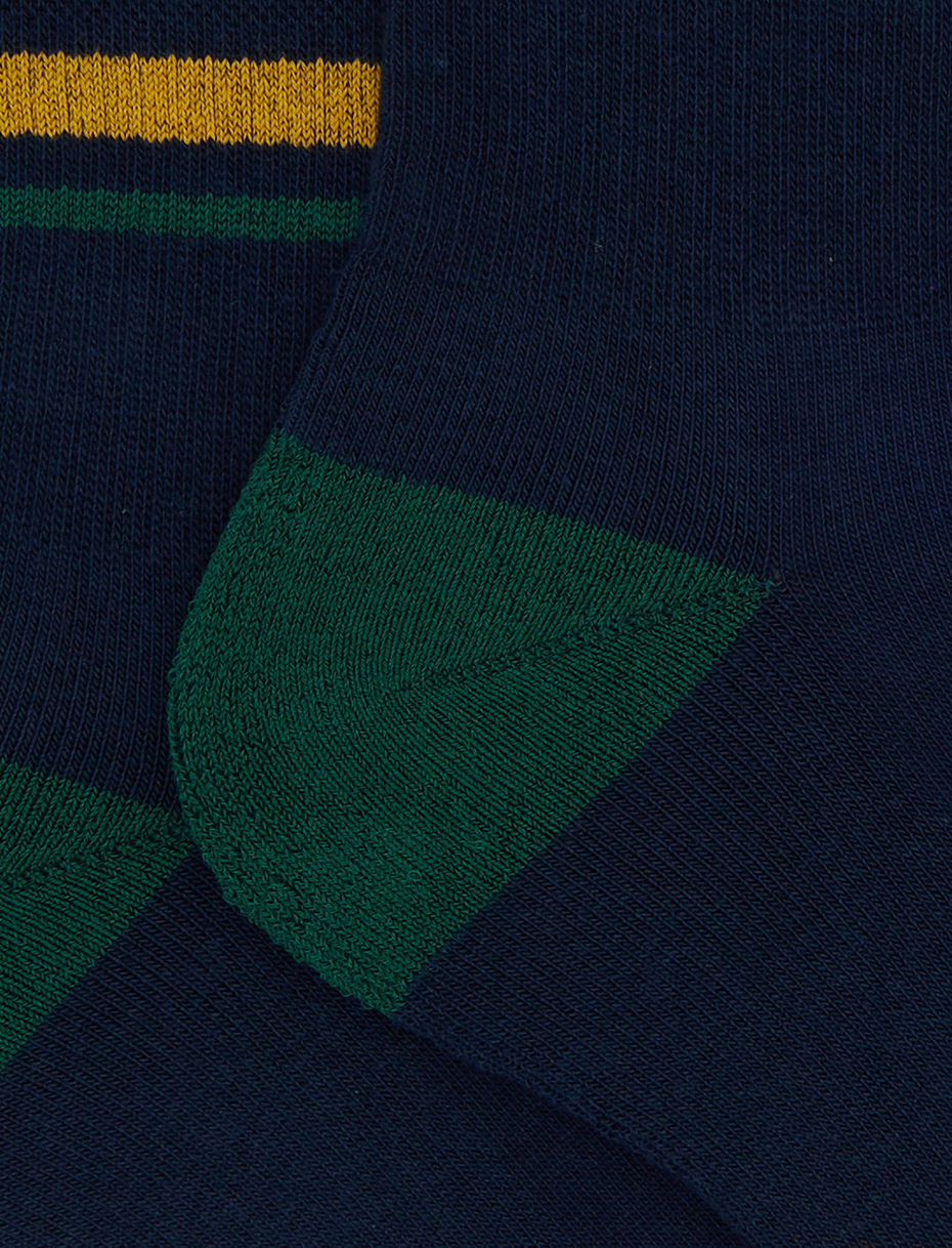 Unisex short blue cotton terry cloth socks with stripes - Gallo 1927 - Official Online Shop