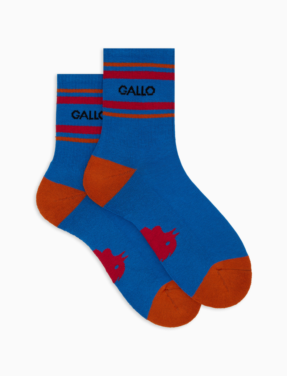 Unisex short light blue cotton terry cloth socks with stripes - Gallo 1927 - Official Online Shop