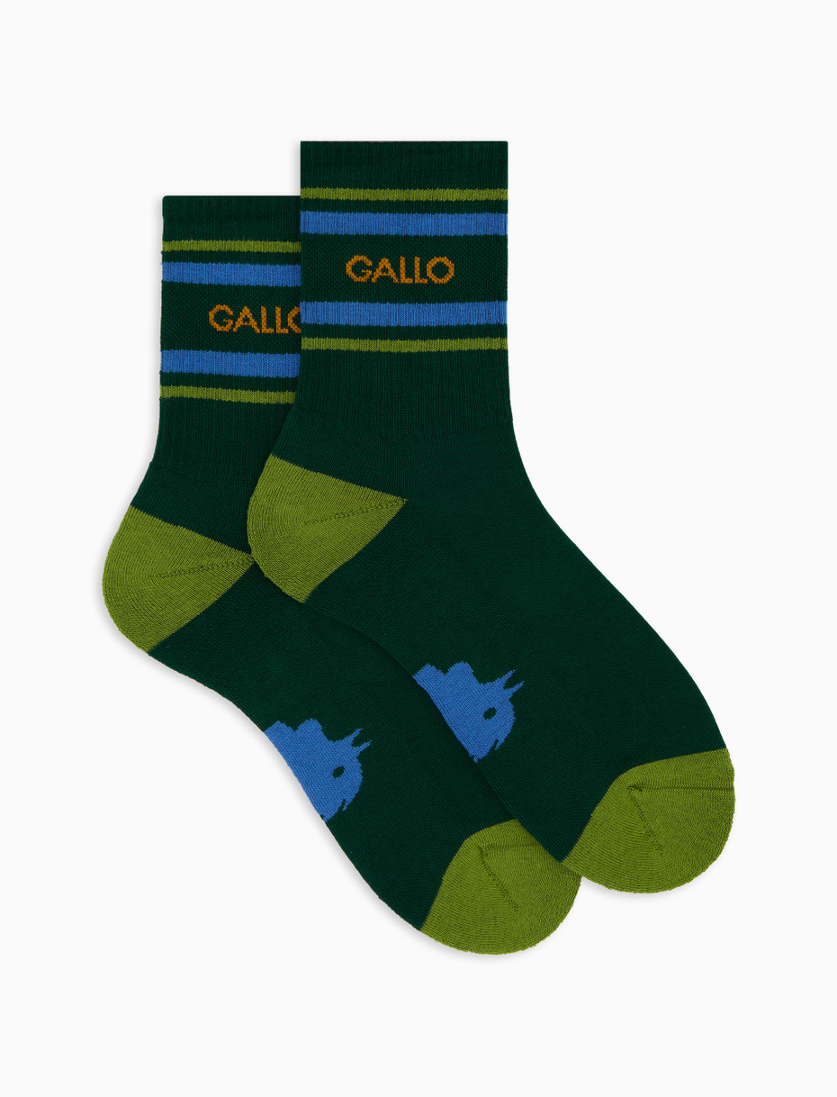 Unisex short green cotton terry cloth socks with stripes - Gallo 1927 - Official Online Shop