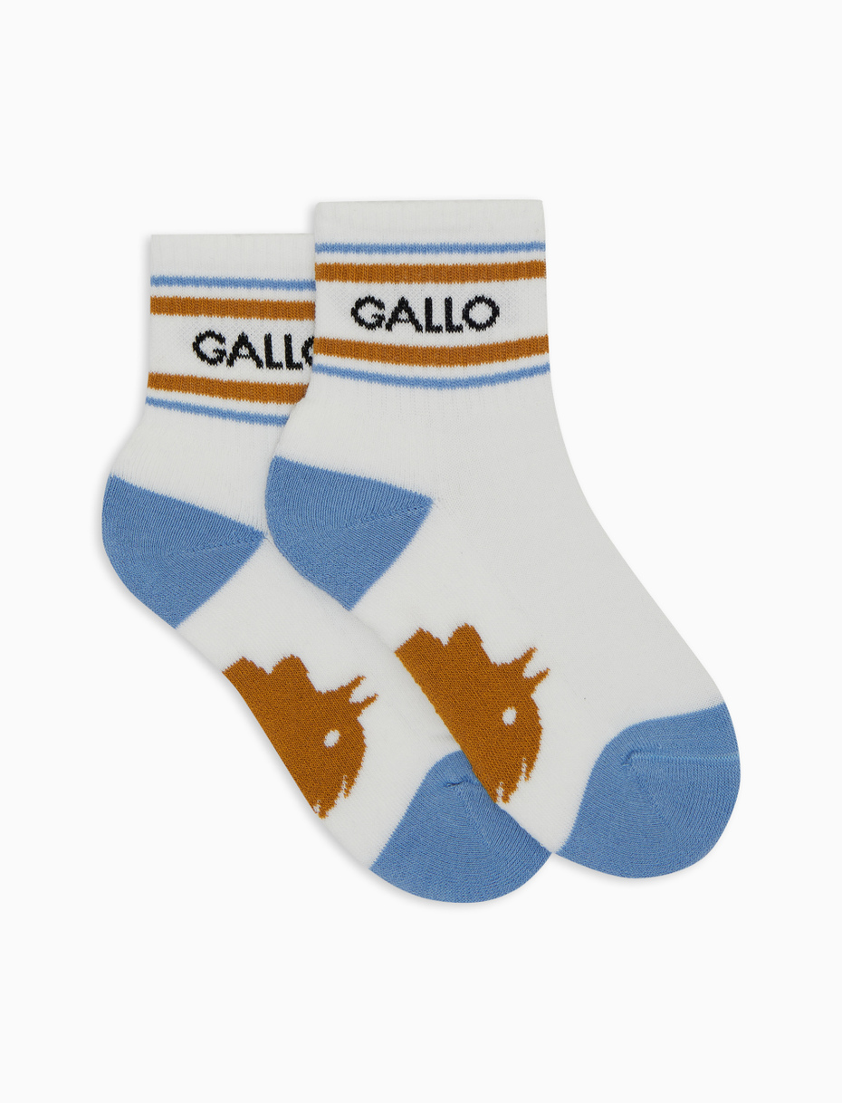 Kids' short white cotton terry cloth socks with stripes - Gallo 1927 - Official Online Shop