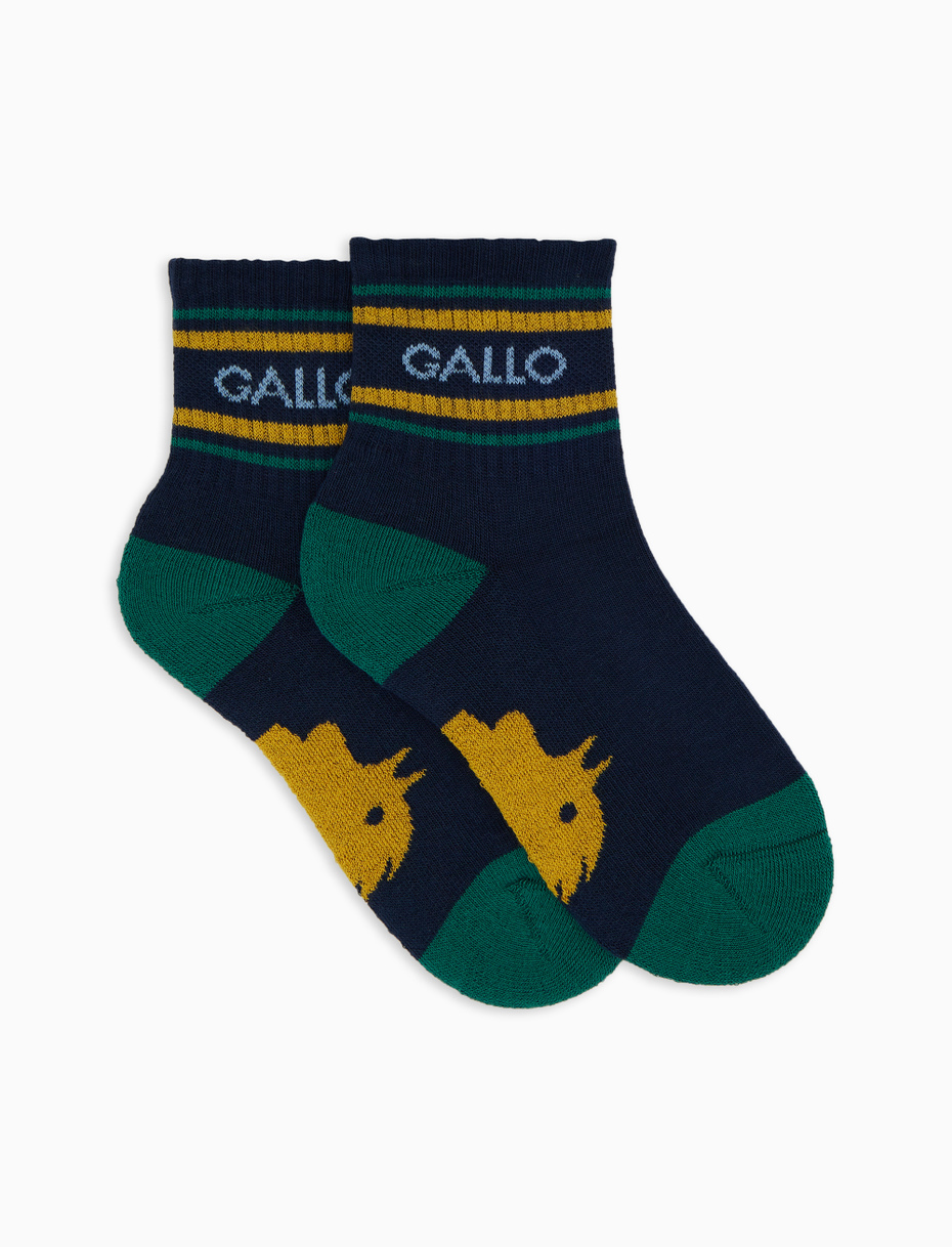 Kids' short blue cotton terry cloth socks with stripes - Gallo 1927 - Official Online Shop