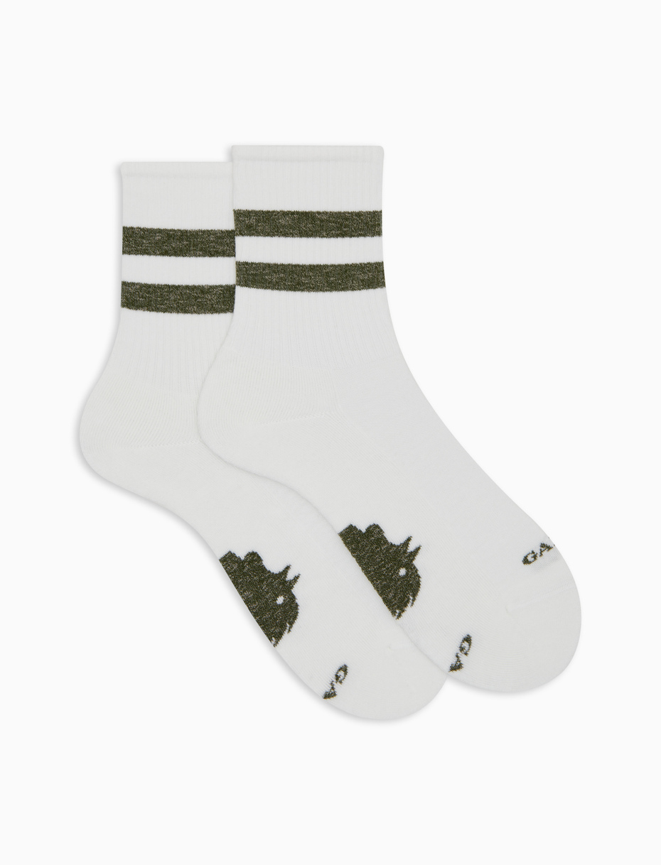 Unisex short white cotton terry socks with contrasting-colour stripes - Gallo 1927 - Official Online Shop