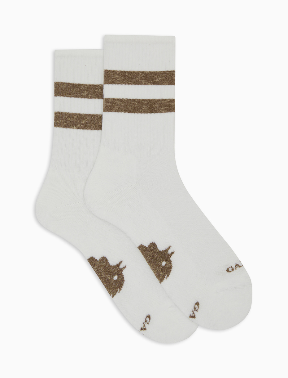 Unisex short white cotton terry cloth socks with stripes - Gallo 1927 - Official Online Shop
