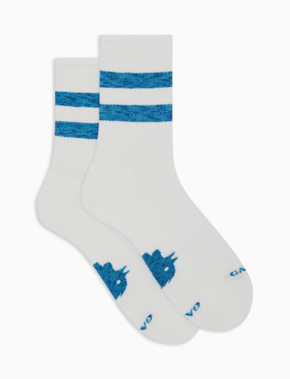 Unisex short white cotton terry cloth socks with stripes - Gallo 1927 - Official Online Shop