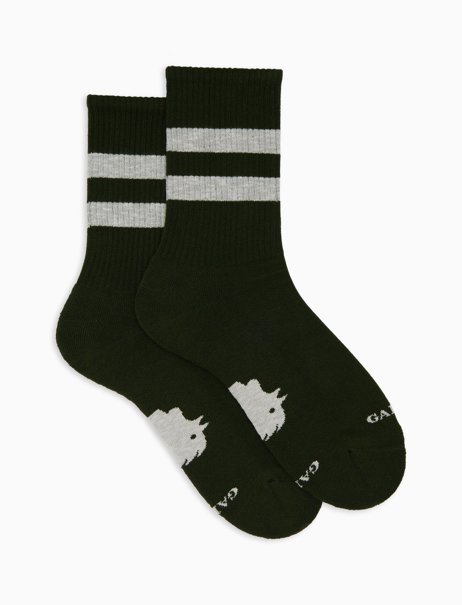 Calze corte unisex spugna di cotone verde con righe in contrasto di colore - Gallo 1927 - Official Online Shop
