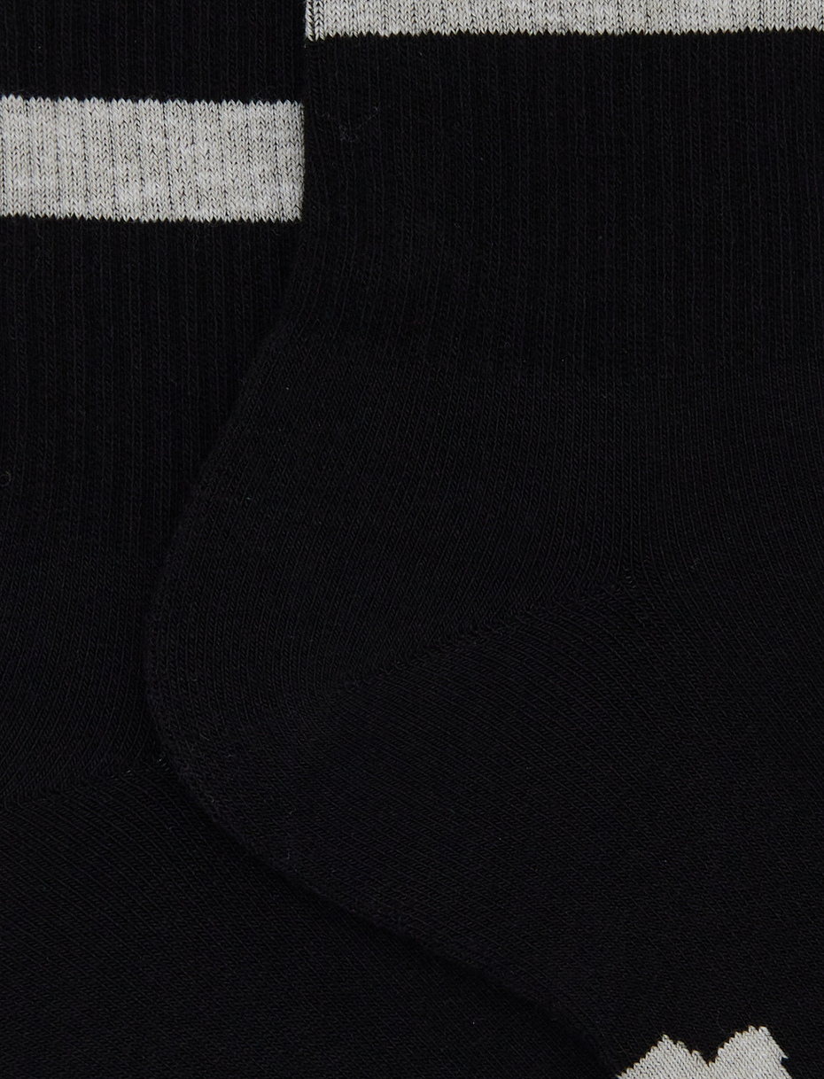 Unisex short black cotton terry socks with contrasting-colour stripes - Gallo 1927 - Official Online Shop