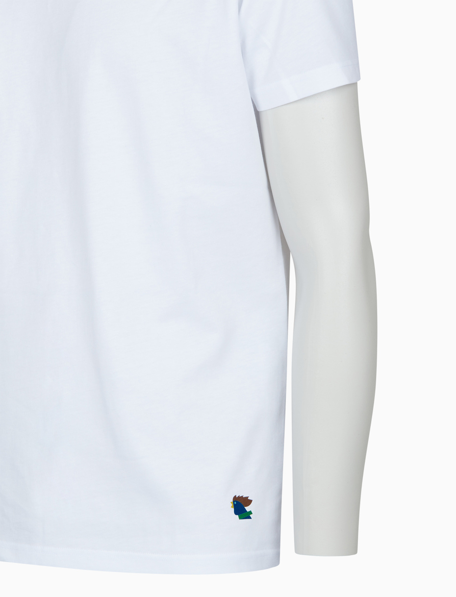 T-shirt girocollo unisex cotone tinta unita con stampa galletto colorato bianco - Gallo 1927 - Official Online Shop