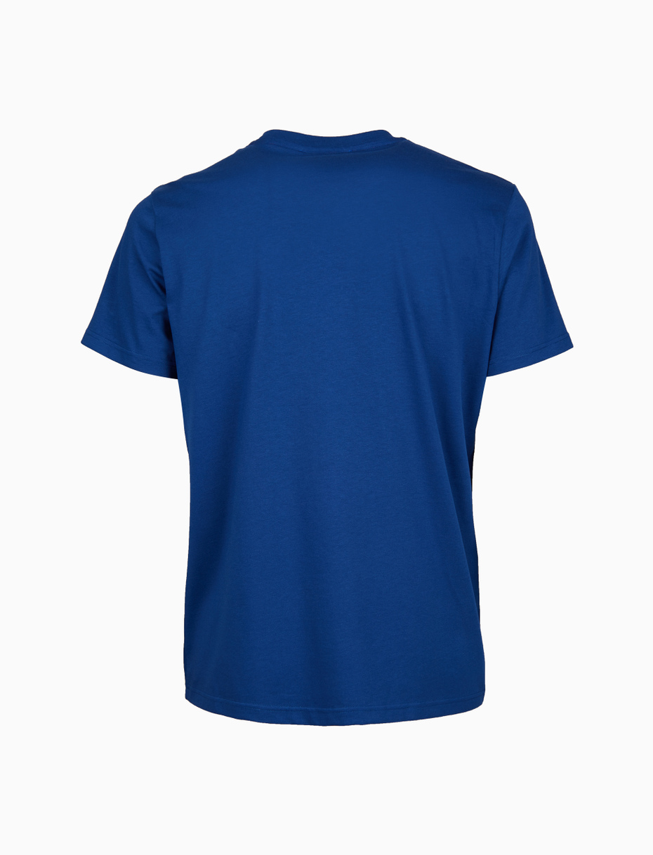 Unisex plain blue cotton crew-neck T-shirt with colourful rooster print - Gallo 1927 - Official Online Shop