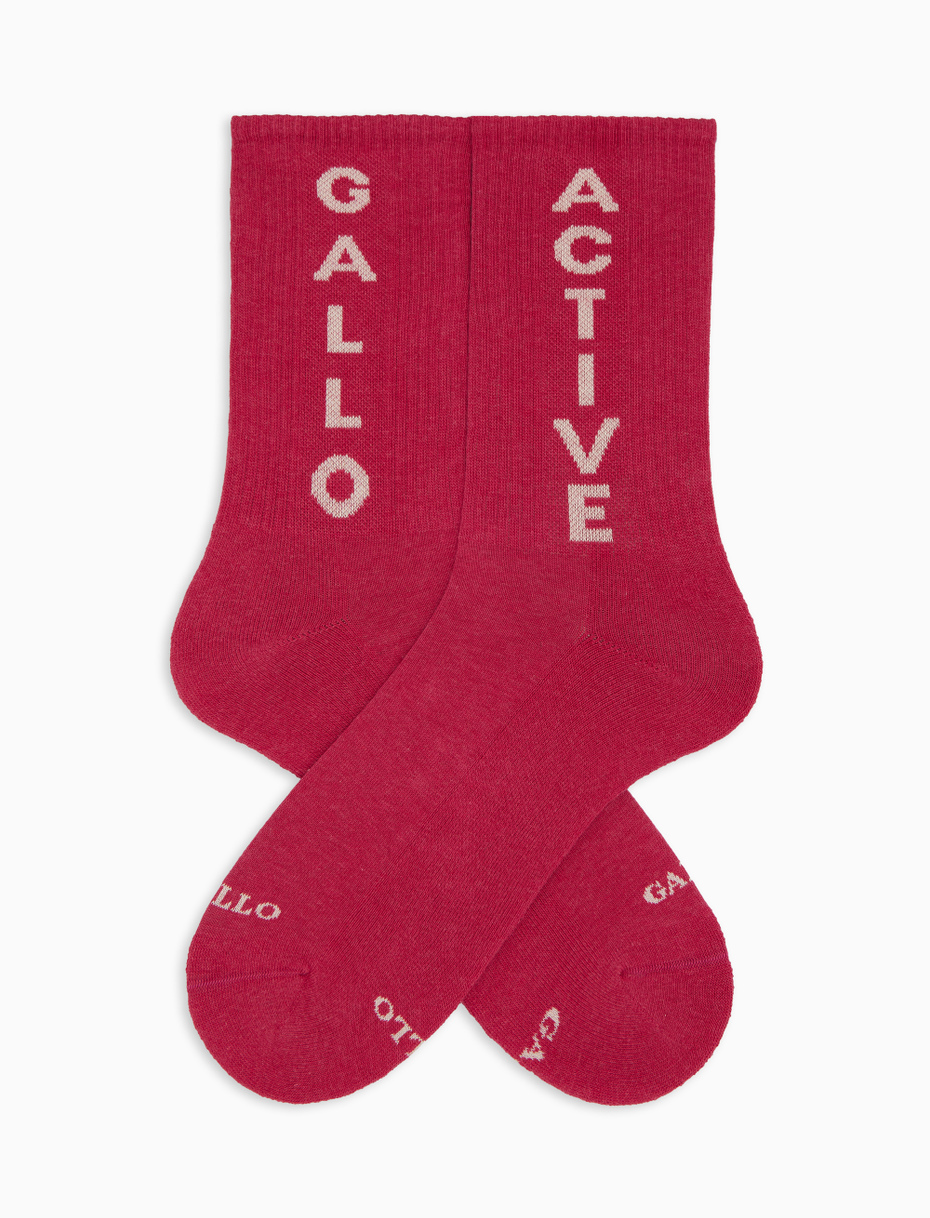 Calze corte unisex in spugna di cotone con scritta gallo active fucsia - Gallo 1927 - Official Online Shop