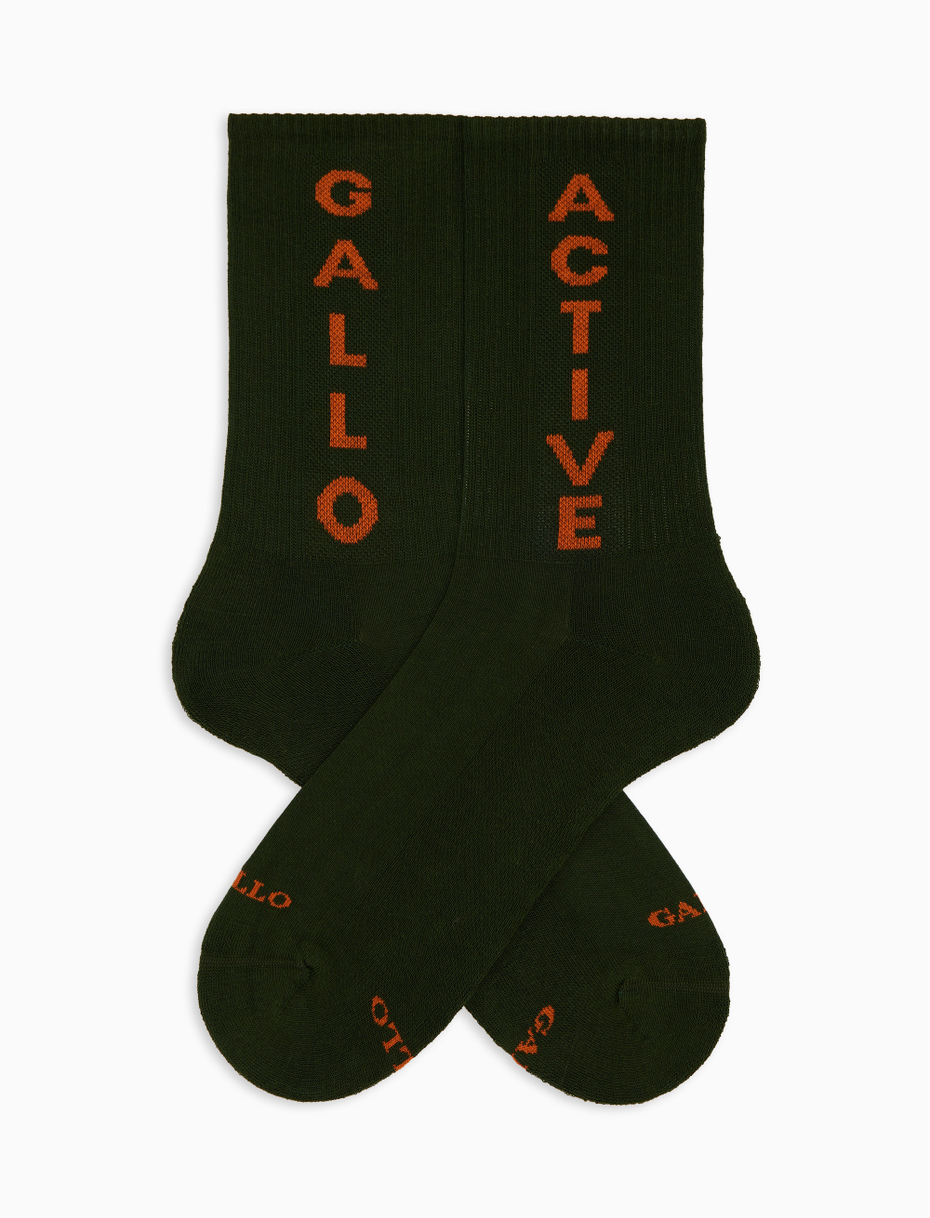 Unisex short green cotton terry cloth socks with Gallo active writing - Gallo 1927 - Official Online Shop