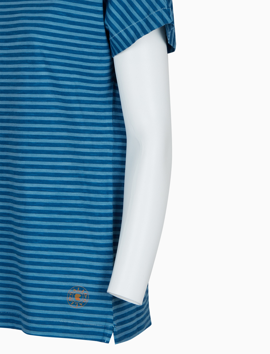 Women's light blue garment-dyed cotton T-shirt with Windsor stripes - Gallo 1927 - Official Online Shop