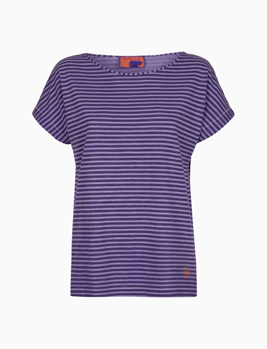 Women's purple garment-dyed cotton T-shirt with Windsor stripes - Gallo 1927 - Official Online Shop