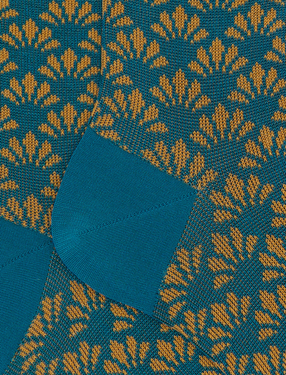 Women's short blue cotton socks with geometric floral motif - Gallo 1927 - Official Online Shop