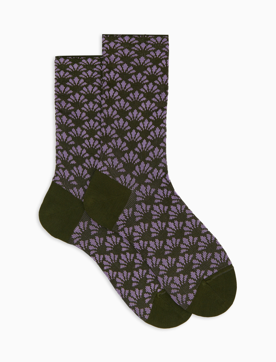Women's short green cotton socks with geometric floral motif - Gallo 1927 - Official Online Shop