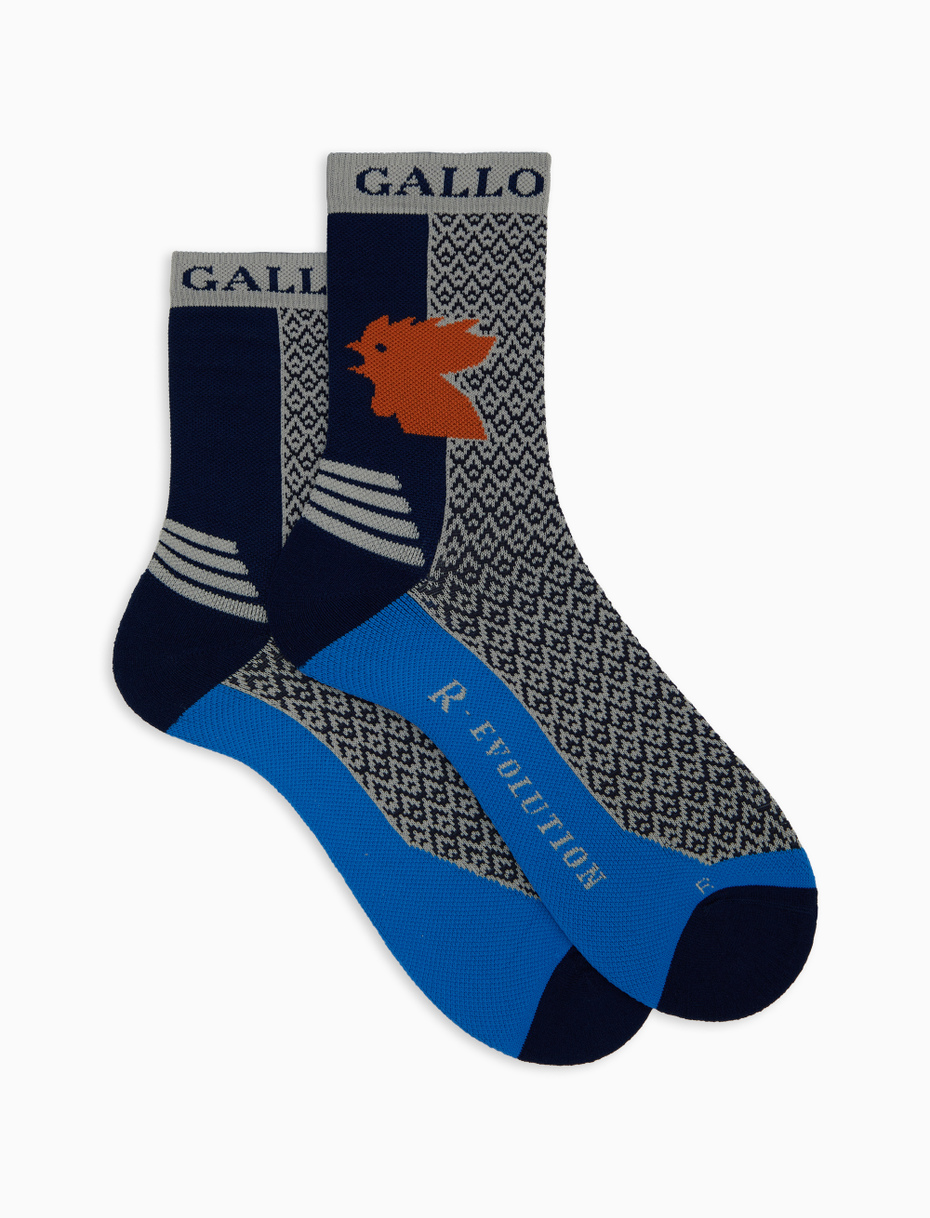 Unisex short blue technical terry socks with triangle motif - Gallo 1927 - Official Online Shop