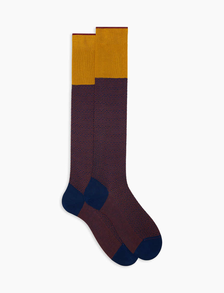 Men's long blue cotton socks with diamond motif - Gallo 1927 - Official Online Shop