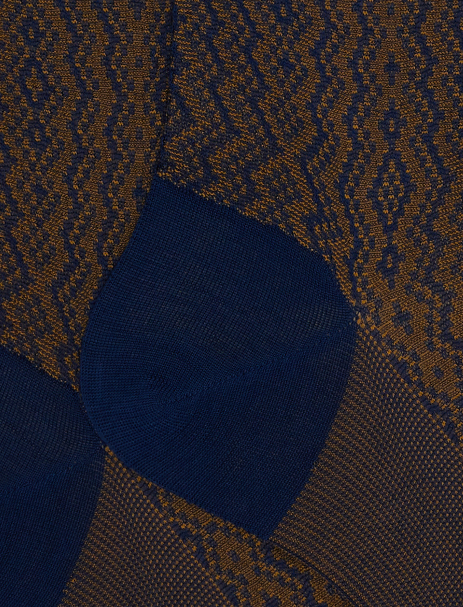 Men's long blue cotton socks with vertical chevron motif - Gallo 1927 - Official Online Shop