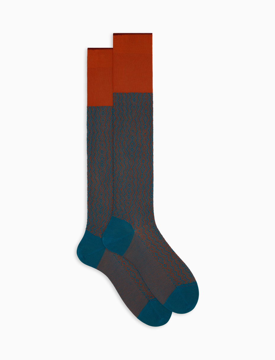 Men's long light blue cotton socks with vertical chevron motif - Gallo 1927 - Official Online Shop