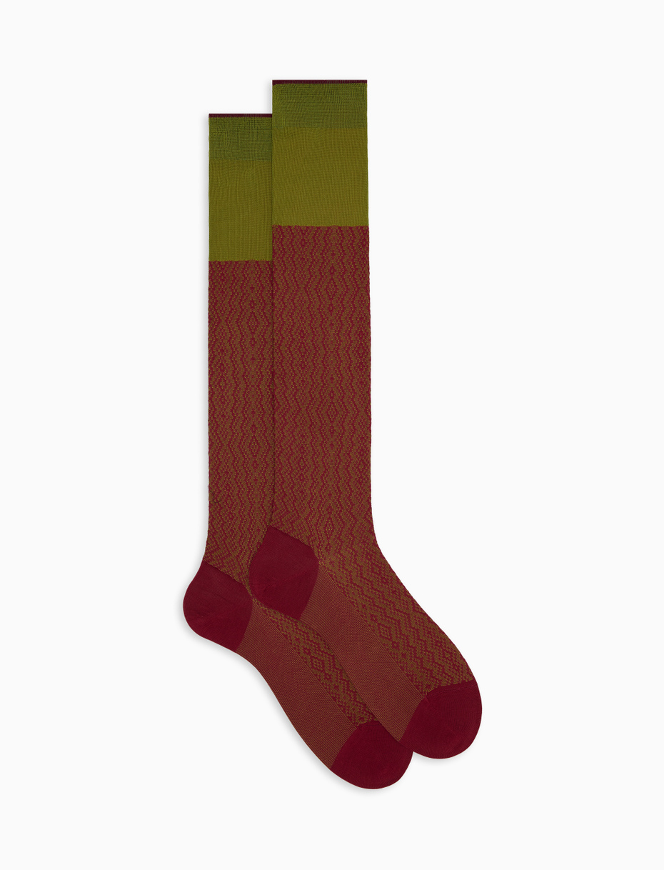 Men's long red cotton socks with vertical chevron motif - Gallo 1927 - Official Online Shop