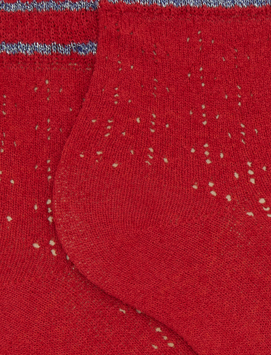Women's super short plain red cotton socks with lurex stripes - Gallo 1927 - Official Online Shop