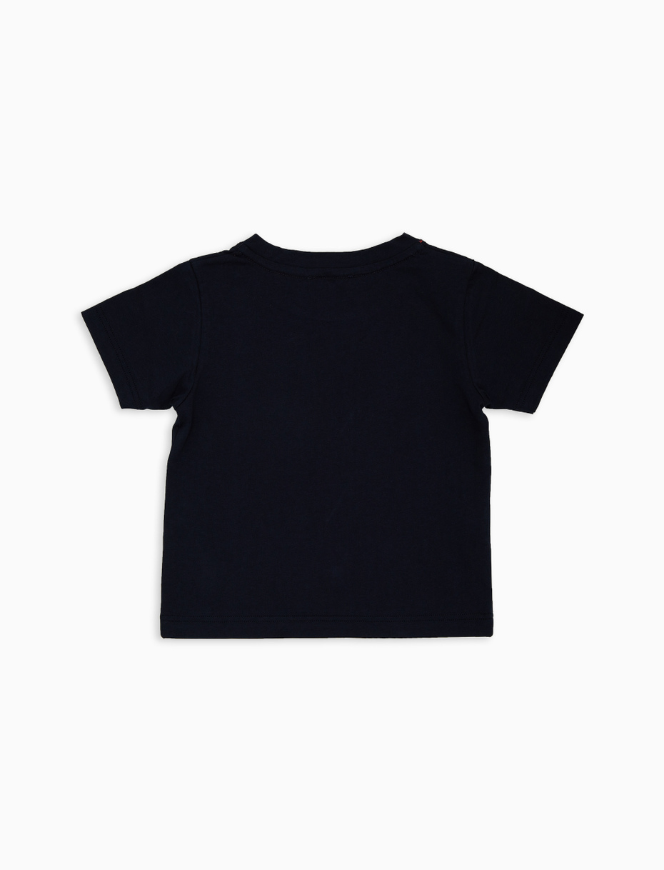 Kids' plain blue cotton T-shirt with colourful rooster print - Gallo 1927 - Official Online Shop
