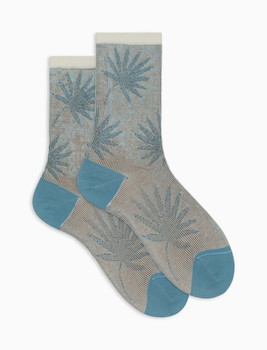 Women's short beige cotton socks with leaf motif - Gallo 1927 - Official Online Shop