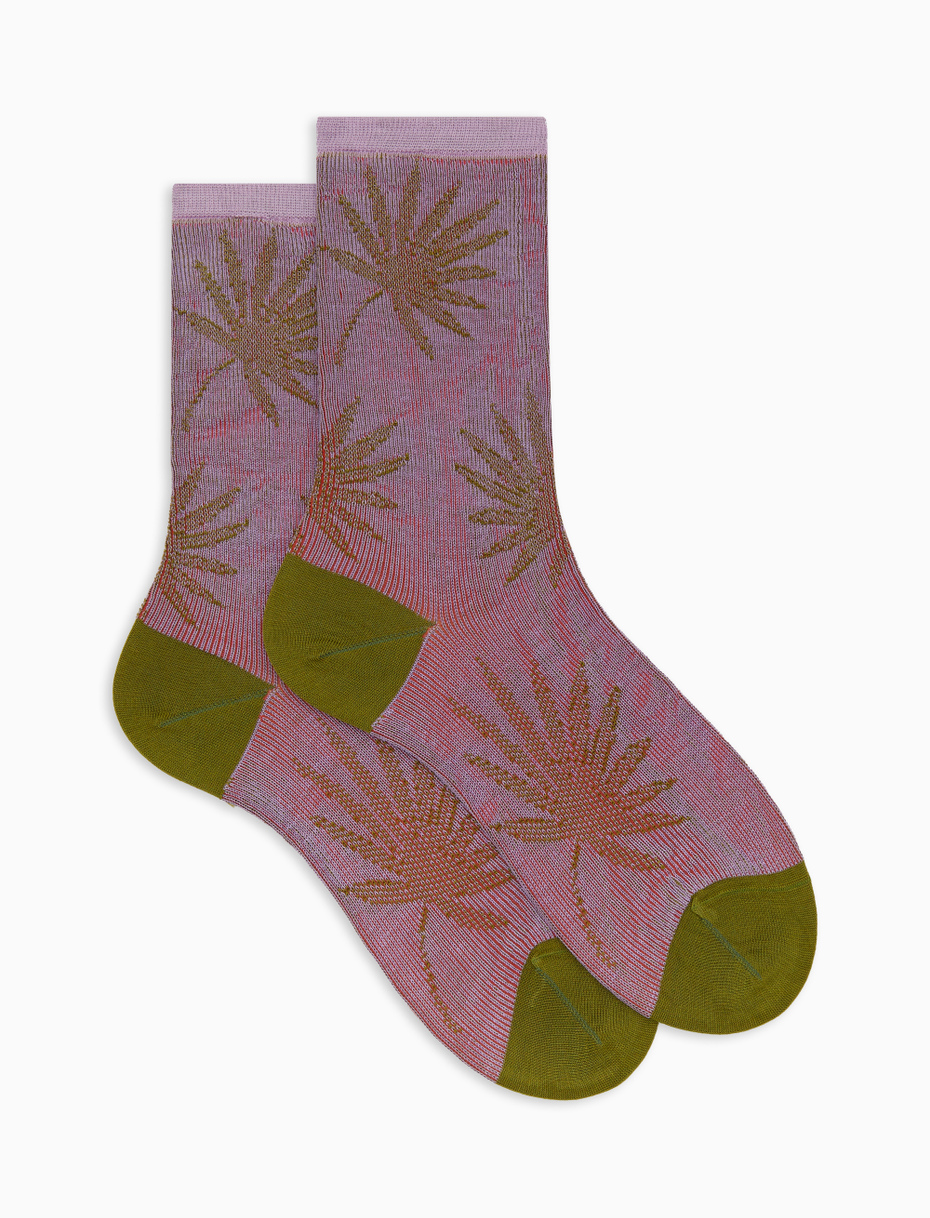 Women's short purple cotton socks with leaf motif - Gallo 1927 - Official Online Shop
