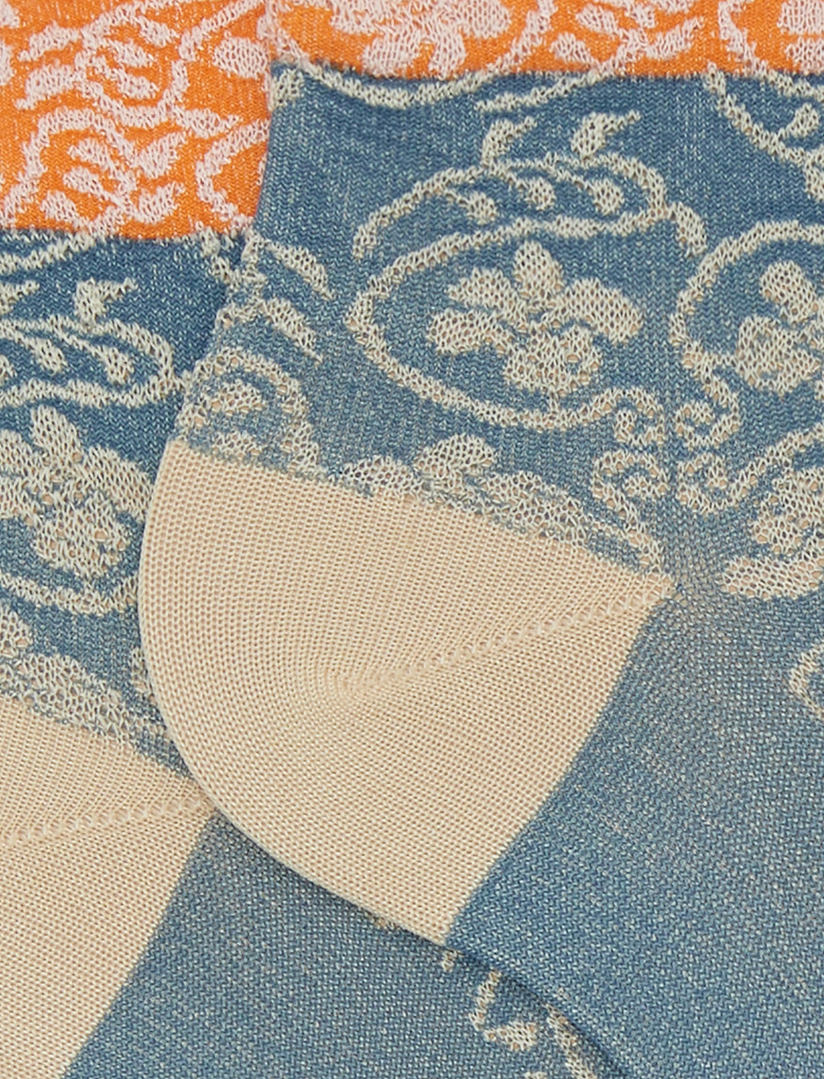 Women's super short light blue viscose socks with ramage motif and contrasting cuff - Gallo 1927 - Official Online Shop