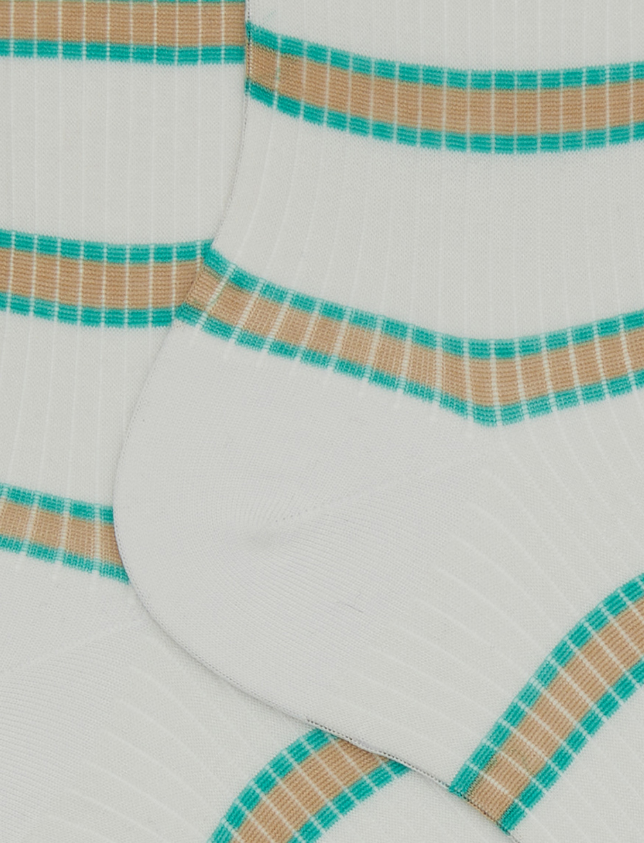 Women's medium-short white cotton socks with stripes and ribbing - Gallo 1927 - Official Online Shop