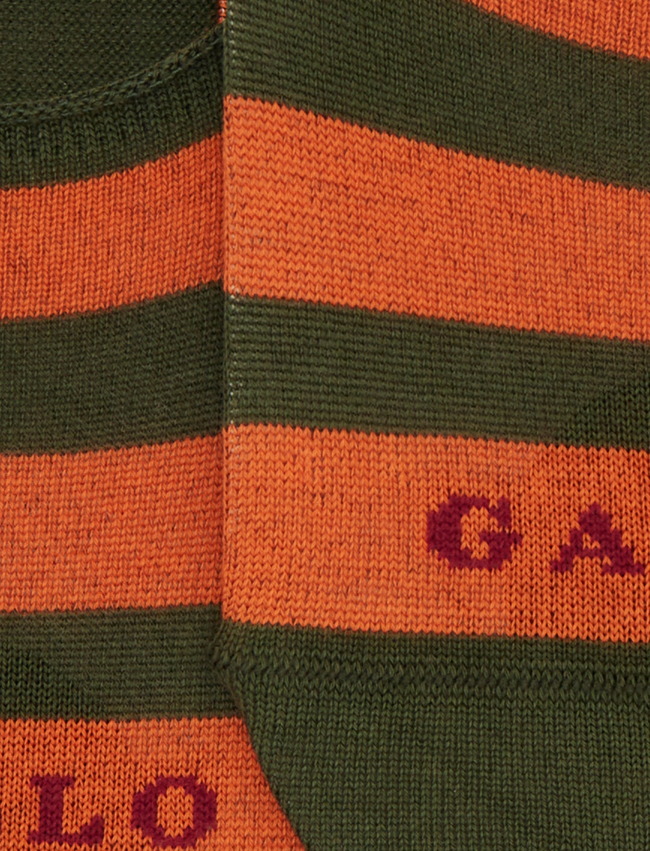 Unisex green cotton invisible socks with two-tone stripe pattern - Gallo 1927 - Official Online Shop