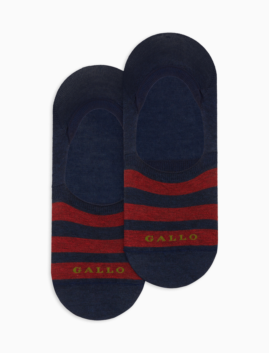 Unisex blue cotton invisible socks with two-tone stripe pattern - Gallo 1927 - Official Online Shop