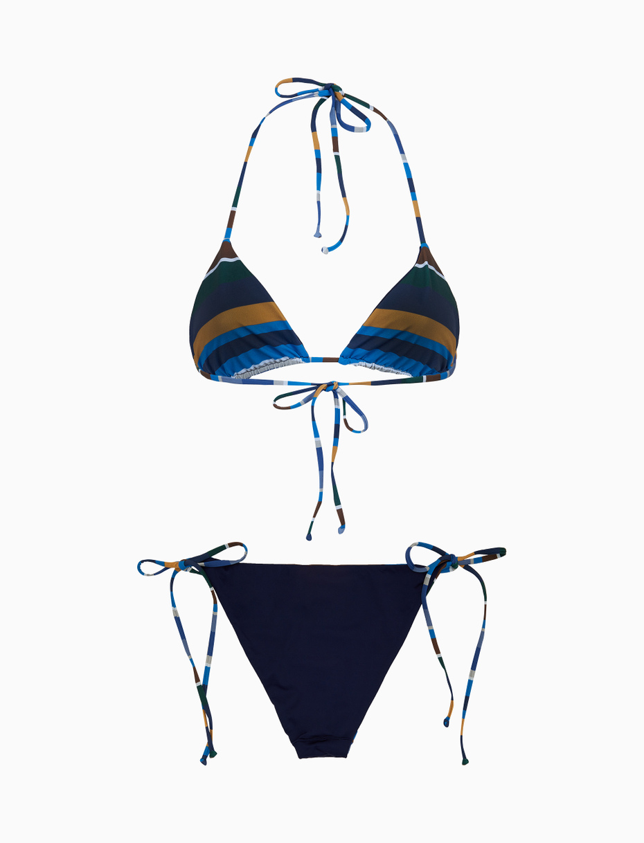 Women's blue triangle bikini with multicoloured stripes - Gallo 1927 - Official Online Shop