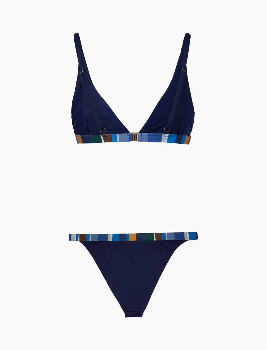 Women's plain blue triangle bikini with multicoloured edging - Gallo 1927 - Official Online Shop