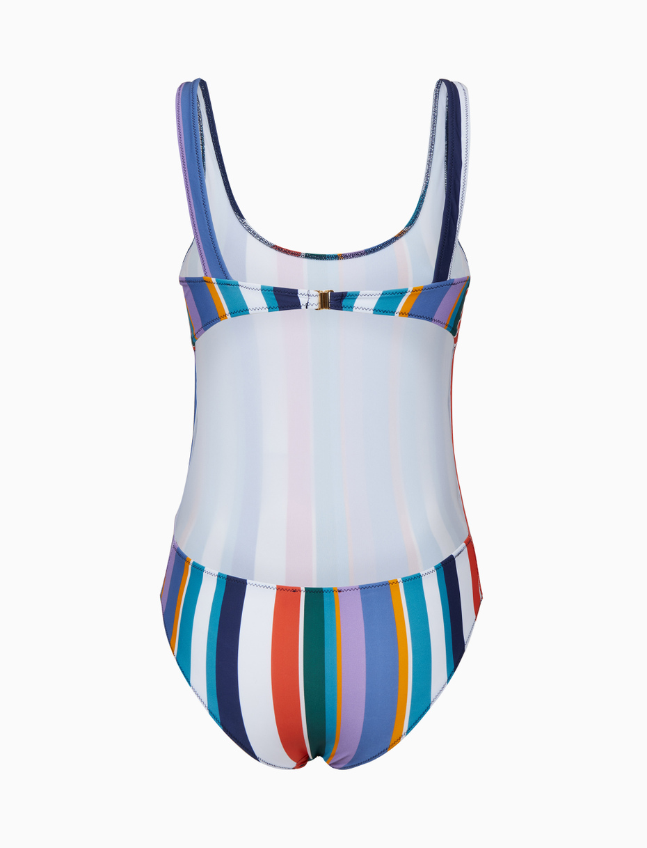 Women's white one-piece swimsuit with multicoloured stripes - Gallo 1927 - Official Online Shop