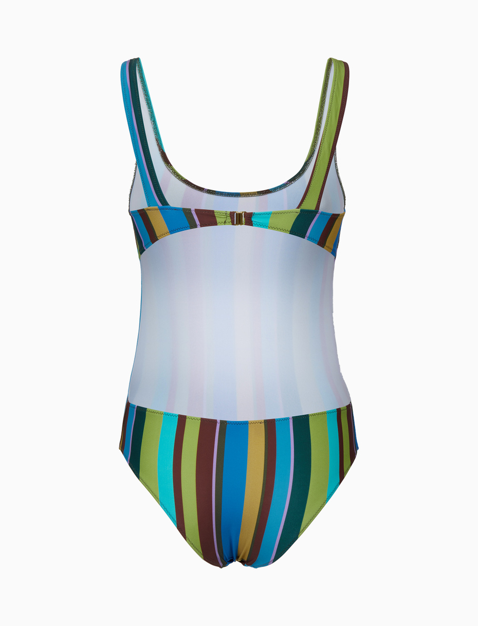 Women's green one-piece swimsuit with multicoloured stripes - Gallo 1927 - Official Online Shop