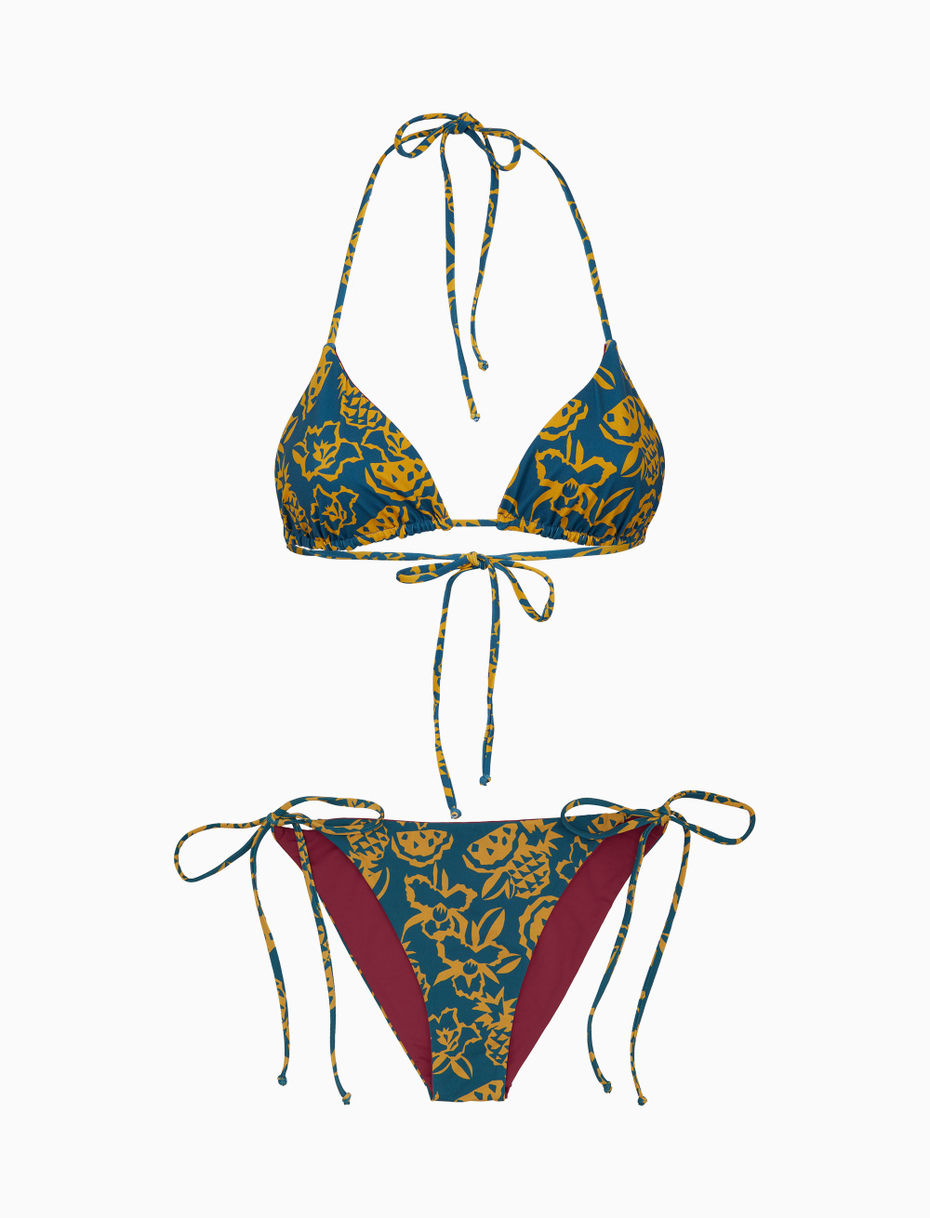 Women's light blue triangle bikini with pineapple, watermelon and flower motif - Gallo 1927 - Official Online Shop
