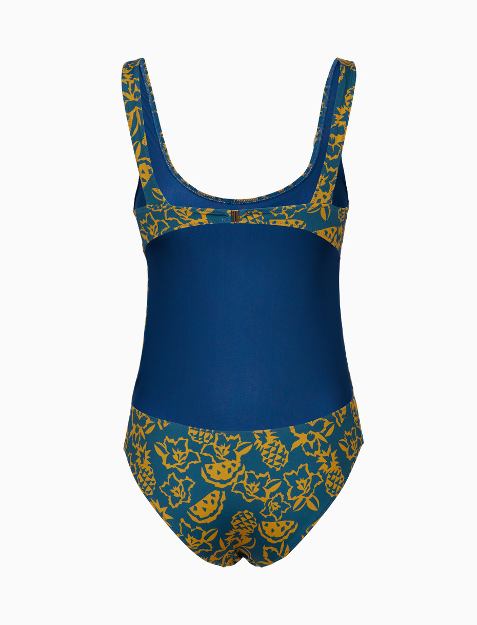 Women's light blue one-piece swimsuit with pineapple, watermelon and flower motif - Gallo 1927 - Official Online Shop