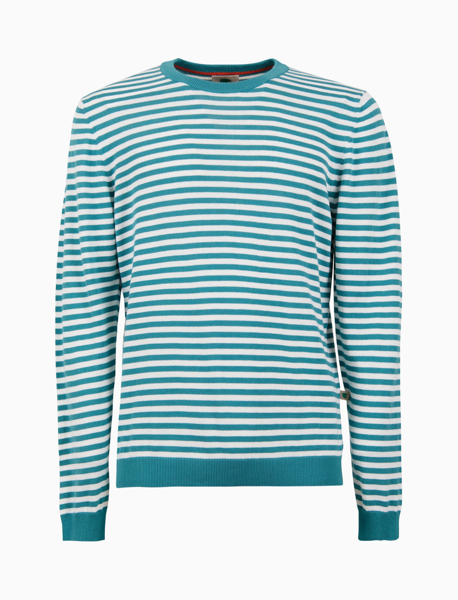 Pull uomo girocollo cotone a righe a due colori azzurro - Gallo 1927 - Official Online Shop