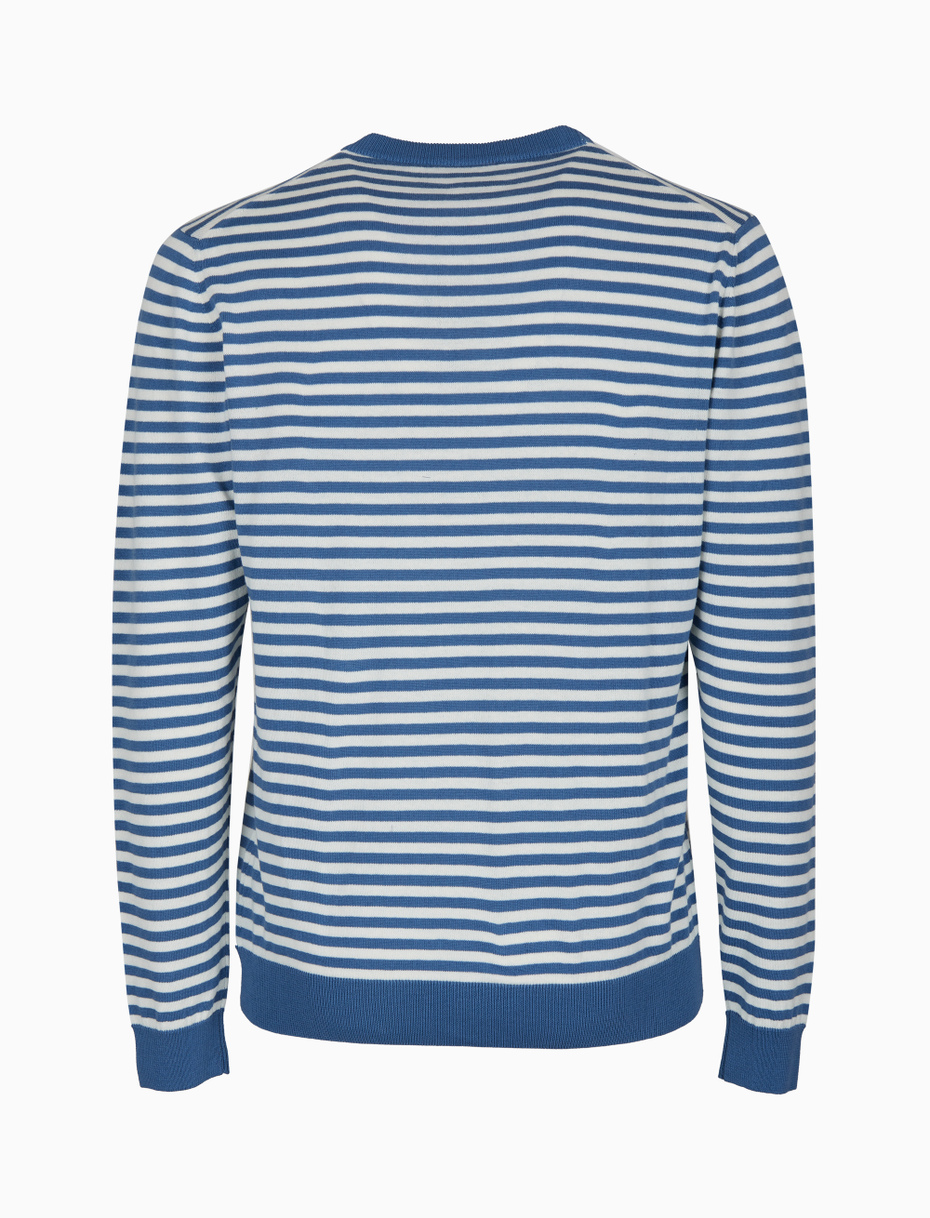 Men's light blue crew-neck cotton pullover with two-tone stripe pattern - Gallo 1927 - Official Online Shop
