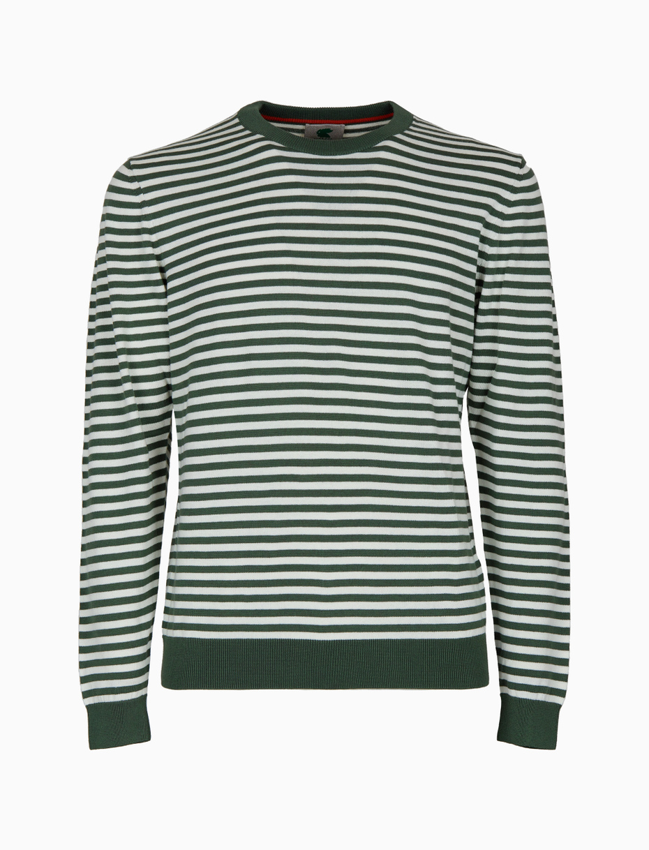 Men's green crew-neck cotton pullover with two-tone stripe pattern - Gallo 1927 - Official Online Shop