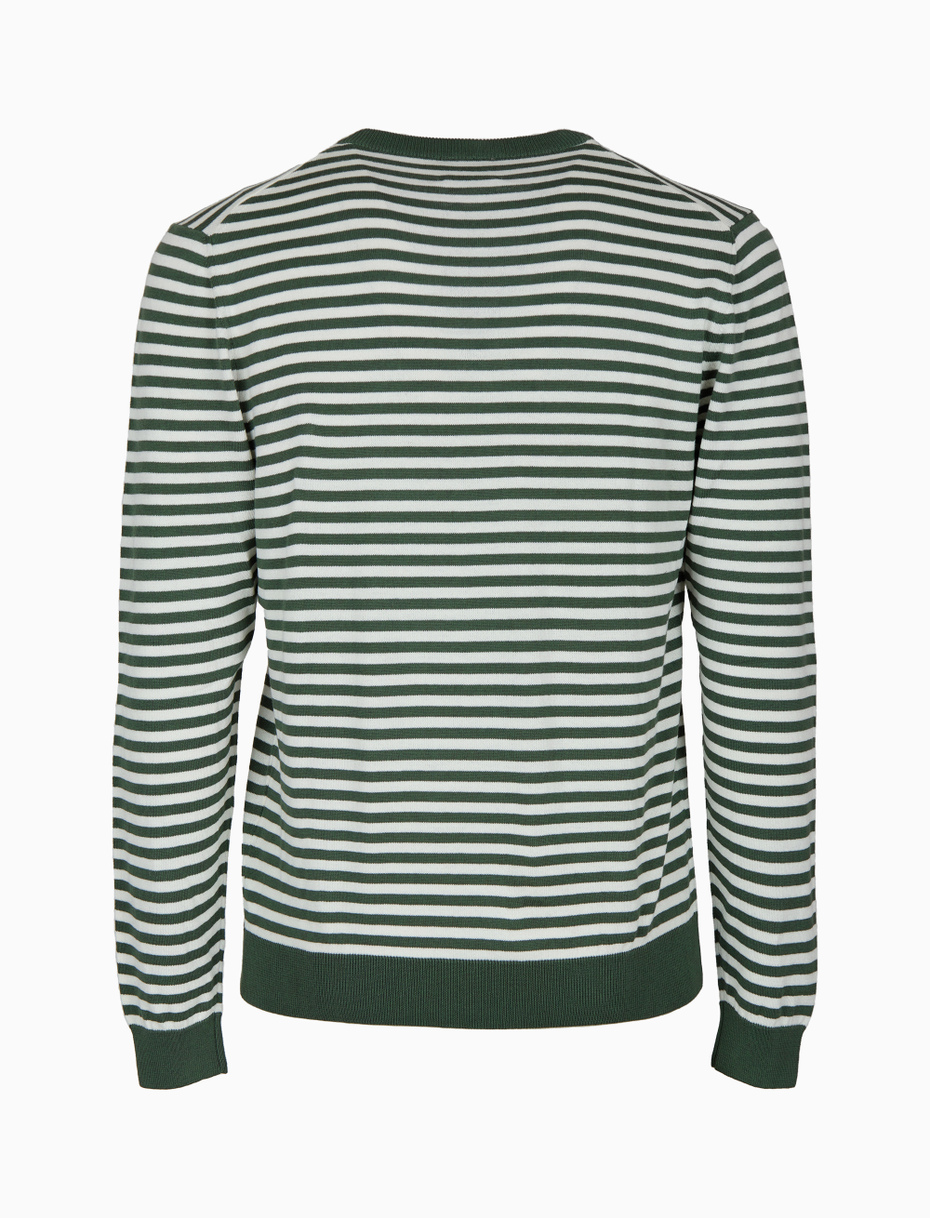 Men's green crew-neck cotton pullover with two-tone stripe pattern - Gallo 1927 - Official Online Shop