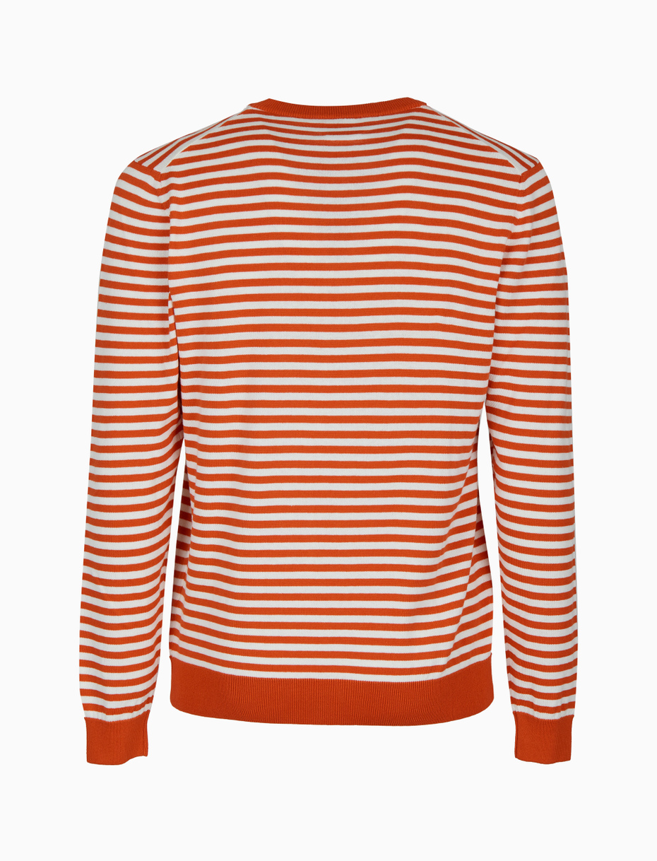 Pull uomo girocollo cotone a righe a due colori arancio - Gallo 1927 - Official Online Shop