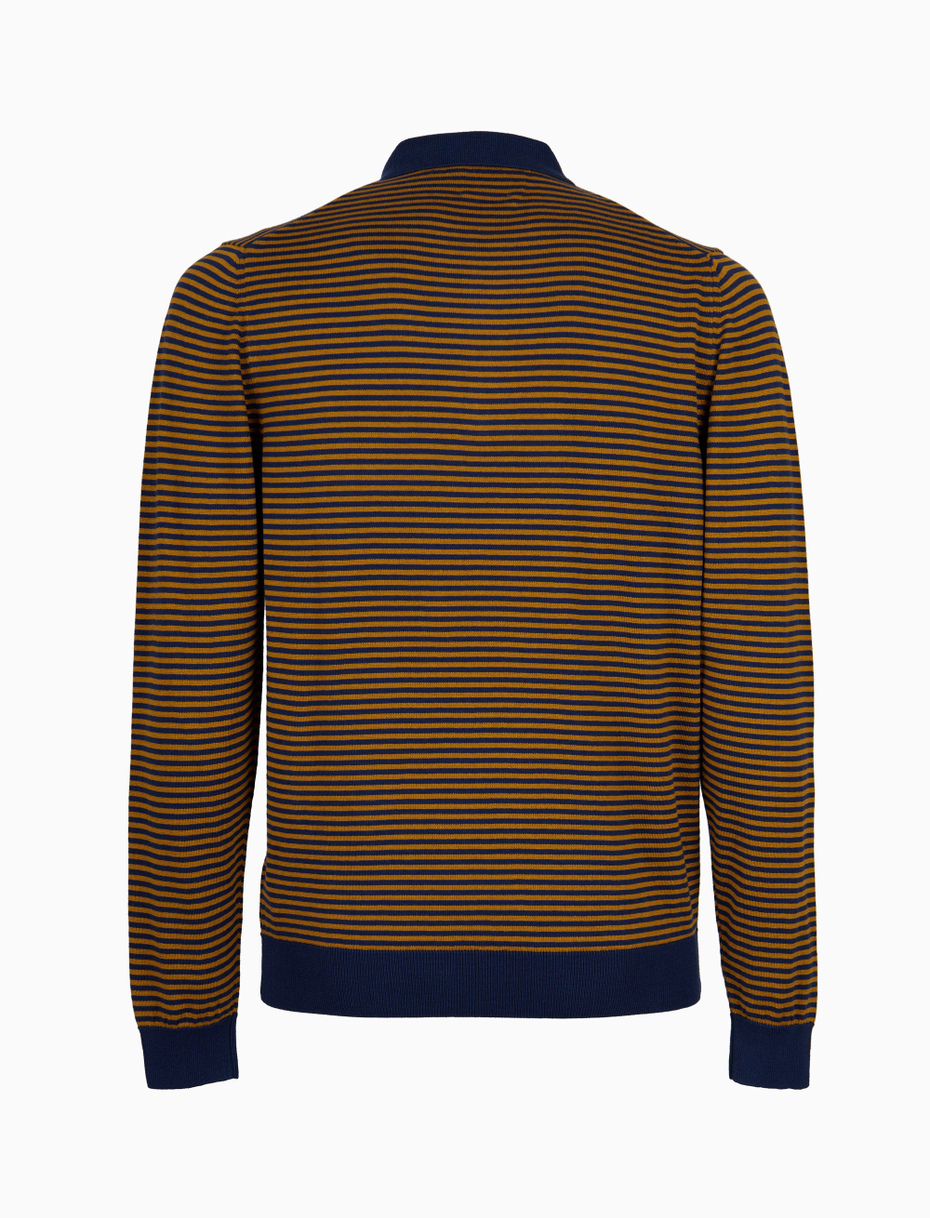Men's blue long-sleeved stocking-stitched polo shirt with Windsor stripes - Gallo 1927 - Official Online Shop